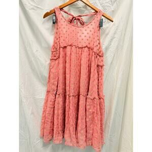 Free People‎ Rose Metallic Mini Tunic Dress Tiered Sheer Babydoll Beach Small